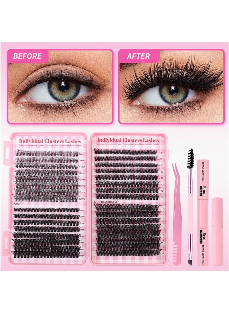JOSQUEWNN 4 Styles DIY Eyelash Extension Kit 640 Clusters, 9-16mm Mixed Individual Lashes Cluster, Natural Curl Personal Eyelash Set, Segmented False Eyelashes, Thick Eyelashes - Image 2